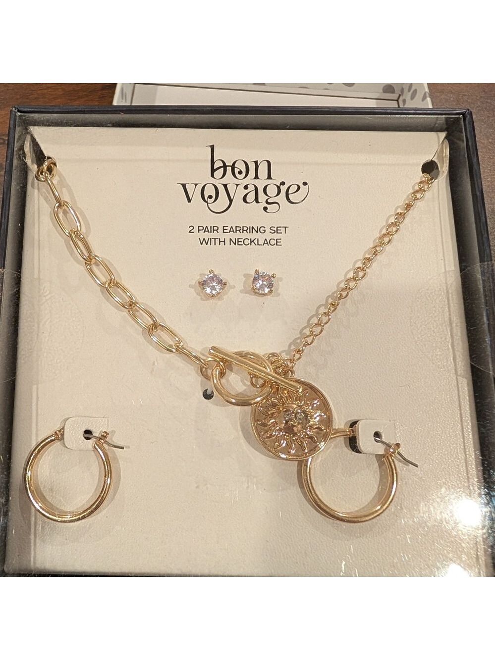 Bon Voyage Gold Tone  Earrings and Toggle Necklace Set